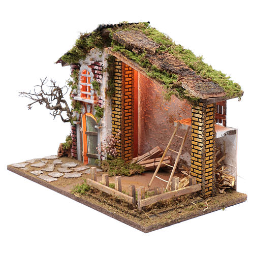 Ambientazione per presepe casa tetto rosso e fienile 35x50x25 cm 2