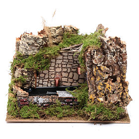 Nativity scene setting fountain with pump and rocky wall 15x20x15 cm