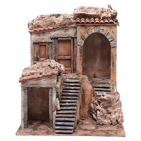 Nativity scene house with stairs and doors  40x35x30 cm