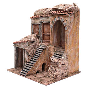 Nativity scene house with stairs and doors  40x35x30 cm