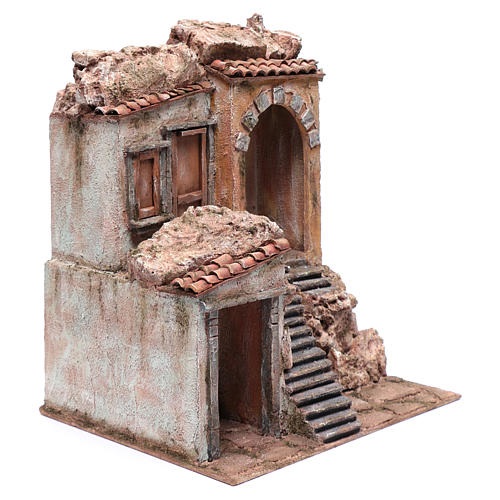 Nativity scene house with stairs and doors  40x35x30 cm 3