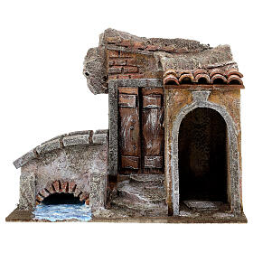 Casetta presepe ponte su fiume 20x25x15 cm presepe 10 cm