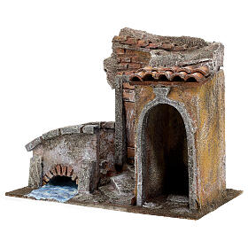 Casetta presepe ponte su fiume 20x25x15 cm presepe 10 cm