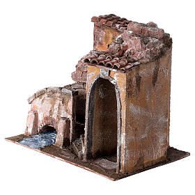 Casetta presepe ponte sul fiume 25x30x15 presepe 12 cm