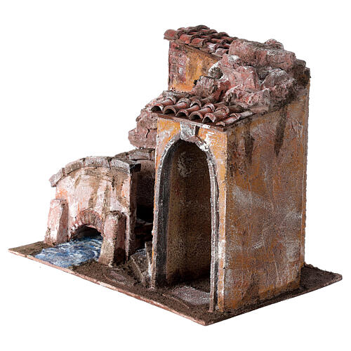 Casetta presepe ponte sul fiume 25x30x15 presepe 12 cm 2