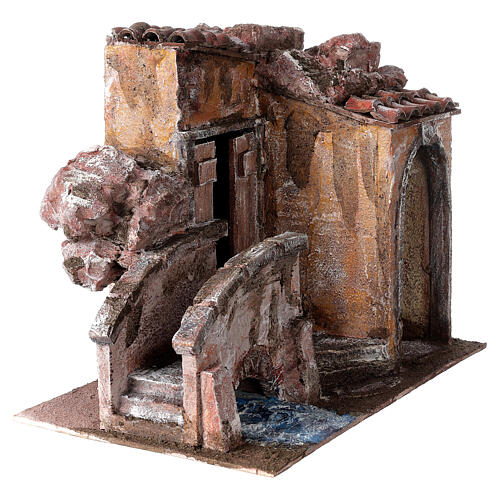 Casetta presepe ponte sul fiume 25x30x15 presepe 12 cm 3