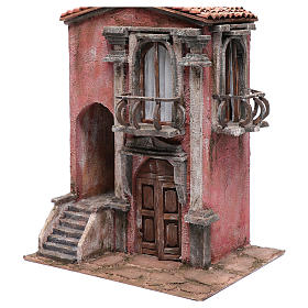 Nativity scene house with staircase and balcony 45x35x25 cm