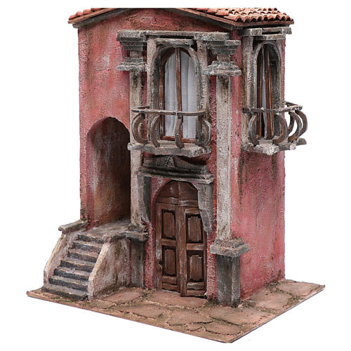 Nativity scene house with staircase and balcony 45x35x25 cm 2