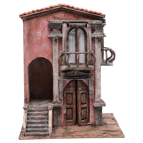 Nativity scene house with staircase and balcony 45x35x25 cm 1