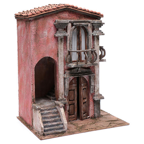 Nativity scene house with staircase and balcony 45x35x25 cm 3
