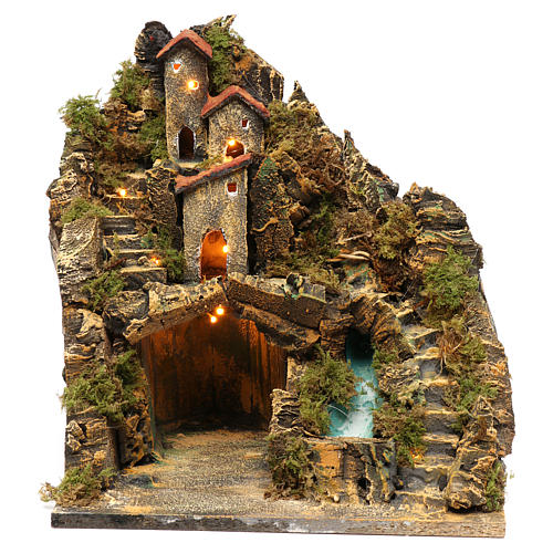 Village with hut, lights and a water pump 35x30x25 cm for Neapolitan nativity scene 1