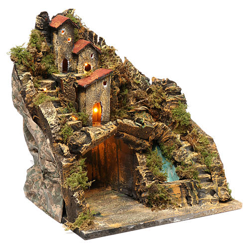 Village with hut, lights and a water pump 35x30x25 cm for Neapolitan nativity scene 3