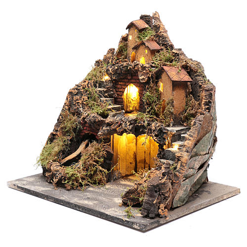Borgo stile rustico con capanna luci e pompa presepe napoletano 2
