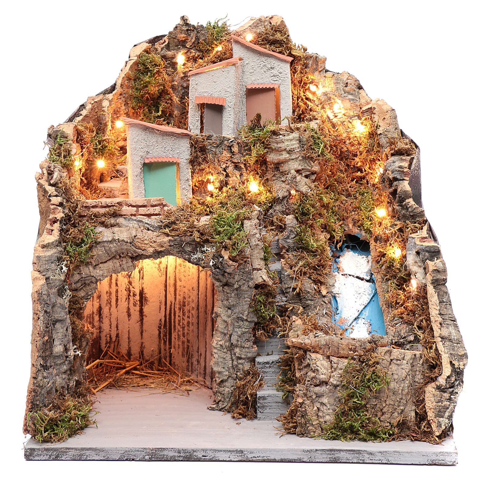 Neapolitan nativity scene setting with hut under a group of online