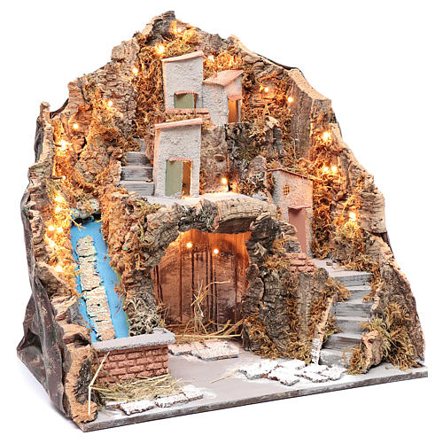 Neapolitan nativity scene setting 45x45x30 cm with pump and lights 3