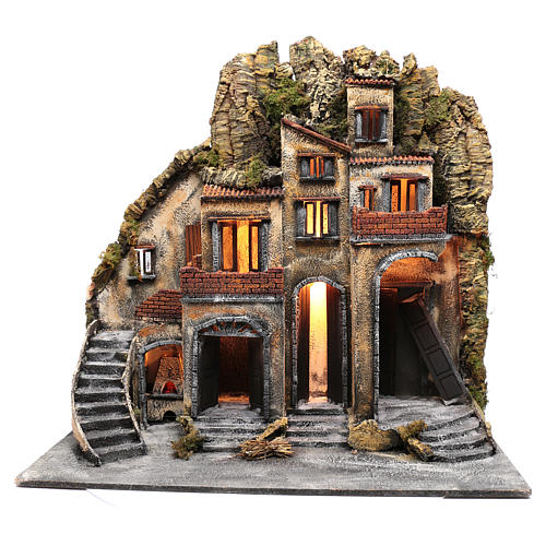Borgo per presepe napoletano 75x80x40 cm con porte in legno 1