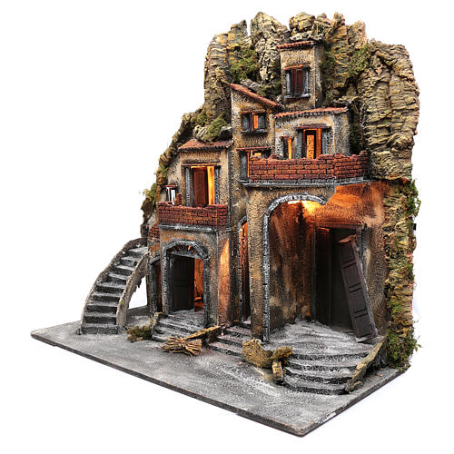 Borgo per presepe napoletano 75x80x40 cm con porte in legno 2