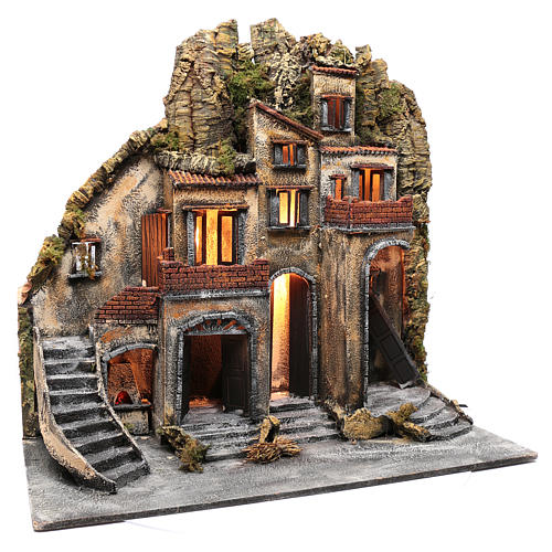 Borgo per presepe napoletano 75x80x40 cm con porte in legno 3