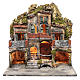 Neapolitan nativity scene with two huts, lights and fountain 50x50x35 cm s1