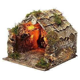 Neapolitanische Krippe: Hütte mit Beleuchtung 15x15x15 cm für neapolitanische Krippe