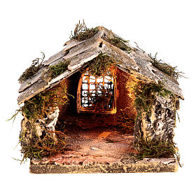Illuminated Neapolitan nativity scene hut 15x15x15 cm