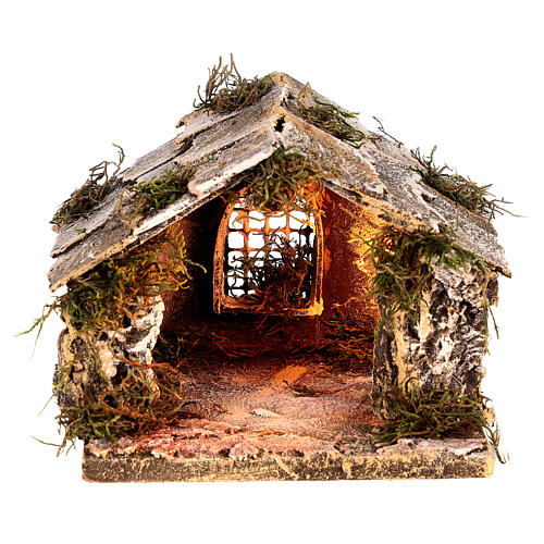 Illuminated Neapolitan nativity scene hut 15x15x15 cm 1