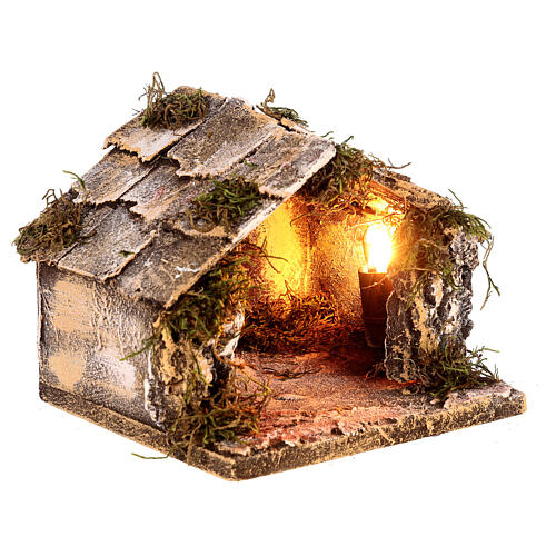 Illuminated Neapolitan nativity scene hut 15x15x15 cm 3