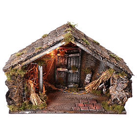 Presépio Napolitano: Cabana com manjedoura e luz 45x60x50 cm presépio Nápoles