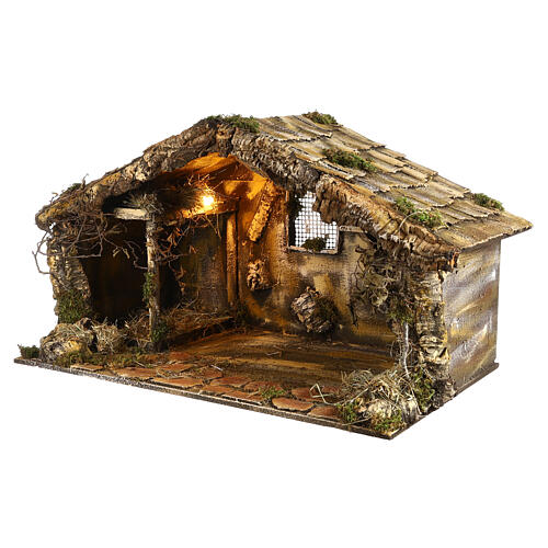 Hut with lights and trough for Neapolitan nativity scene  50x80x60 cm 3