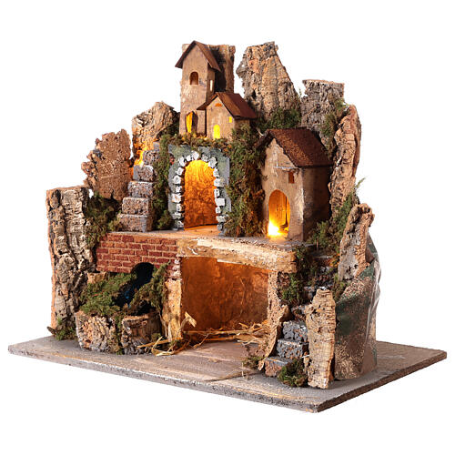 Nativity village with stable waterfall and steps 40x30x30 cm 3