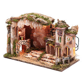 Ambientazione presepe 35x50x30 cm luci casetta e capanna