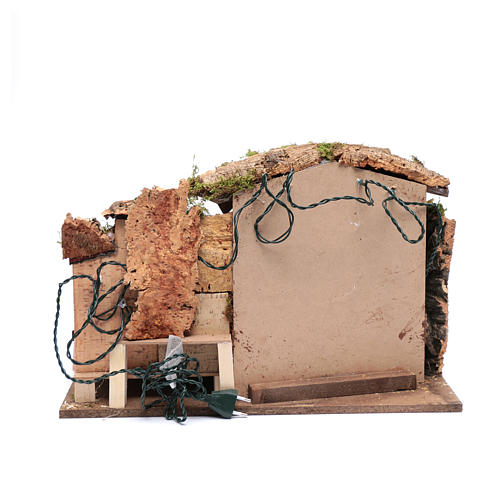Nativity scene setting 35x50x30 cm with lights, little houses and hut 4