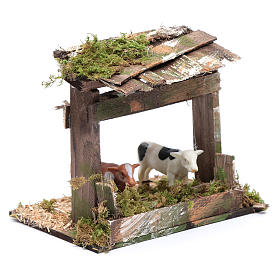 Cenário vacas manjedoura com telhado 12x14,5x10 cm s3