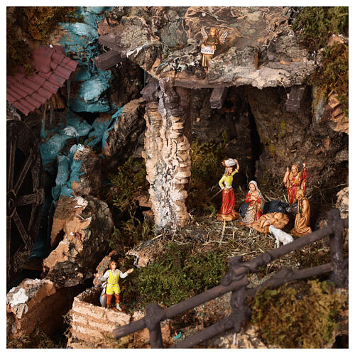 Krippenszenerie mit Wassermühle und Szene der Geburt Christi 30x35x25 cm 2