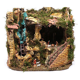 Stajenki i Groty do szopki: Otoczenie z młynem wodnym i Świętą Rodziną 32x37x27 cm Stajenki i Groty do szopki: Otoczenie z młynem wodnym i Świętą Rodziną 32x37x27 cm