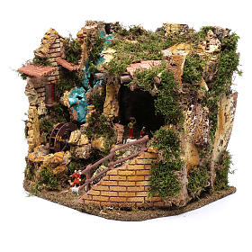 Stajenki i Groty do szopki: Otoczenie z młynem wodnym i Świętą Rodziną 32x37x27 cm Stajenki i Groty do szopki: Otoczenie z młynem wodnym i Świętą Rodziną 32x37x27 cm