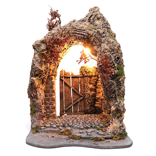 Arched door made in bark for Neapolitan nativity scene 71X50X50 cm 1