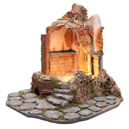 Neapolitan nativity scene setting with wooden roof  65X60X65 cm 2