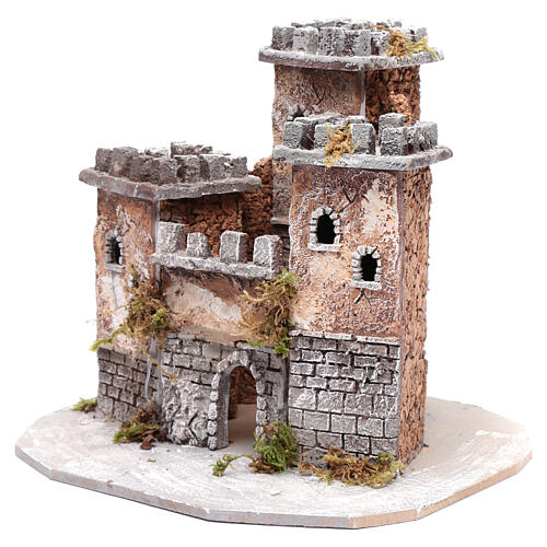 Otoczenie zamek z trzema wieżami 25x25x25 cm, szopka z Neapolu 2