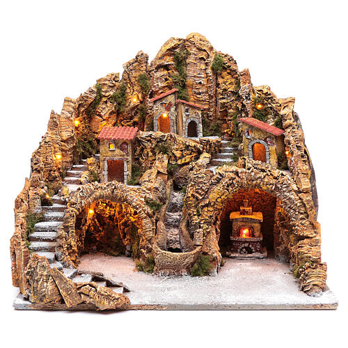 Nativity Setting Rustic Houses and Oven Neapolitan Nativity50X55X55 cm 1