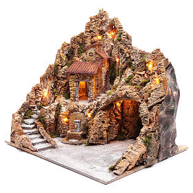 Neapolitan nativity scene setting with hut and fountain 50X40X40 cm