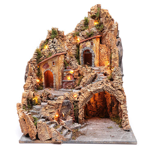 Nativity scene setting with lights and oven 60X45X45 cm 1
