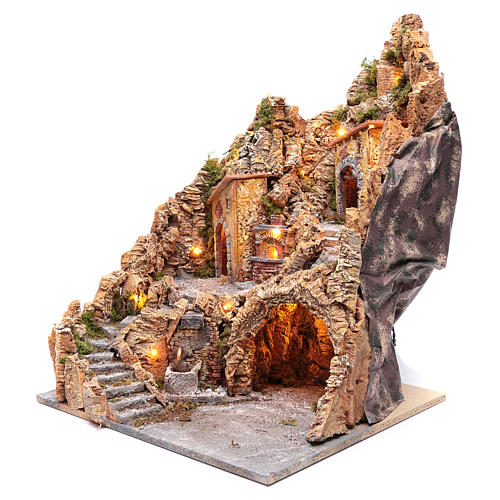 Nativity scene setting with lights and oven 60X45X45 cm 2
