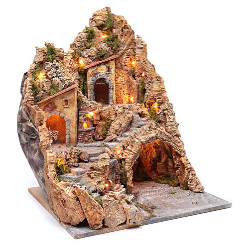 Nativity scene setting with lights and oven 60X45X45 cm 3