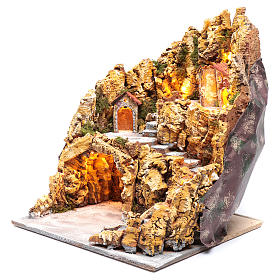 Krippenszenerie Höhle mit Beleuchtung und Häusern 40x35x40 cm für neapolitanische Krippe