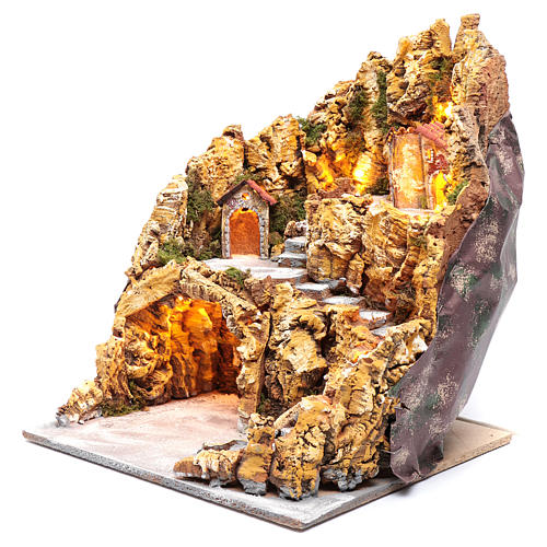 Krippenszenerie Höhle mit Beleuchtung und Häusern 40x35x40 cm für neapolitanische Krippe 2