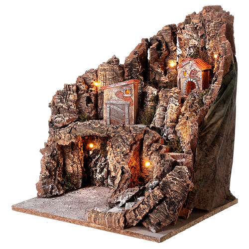 Krippenszenerie Höhle mit Beleuchtung und Häusern 40x35x40 cm für neapolitanische Krippe 7