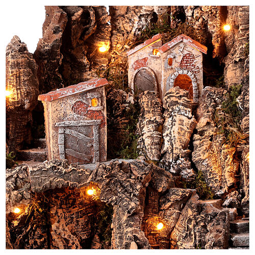 Escenografía para pesebre napolitano gruta natividad luces y casas 40x35x40 cm 6