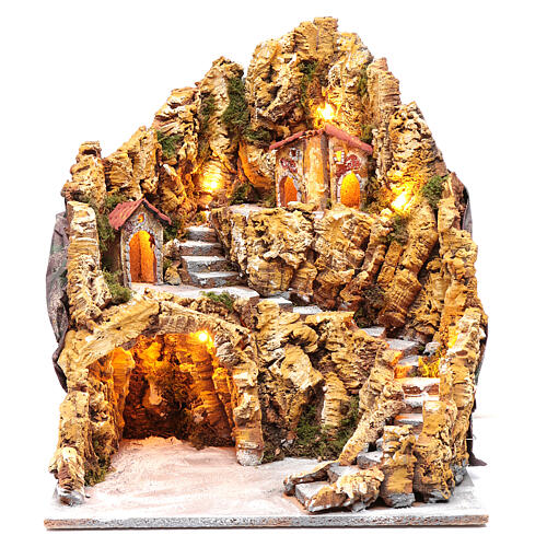 Otoczenie podświetlane stajenka sceny narodzin Jezusa i domy, 40x35x40 cm, szopka z Neapolu 1