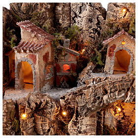 Nativity scene hut with stream and oven Neapolitan nativity scene 45X50X40 cm